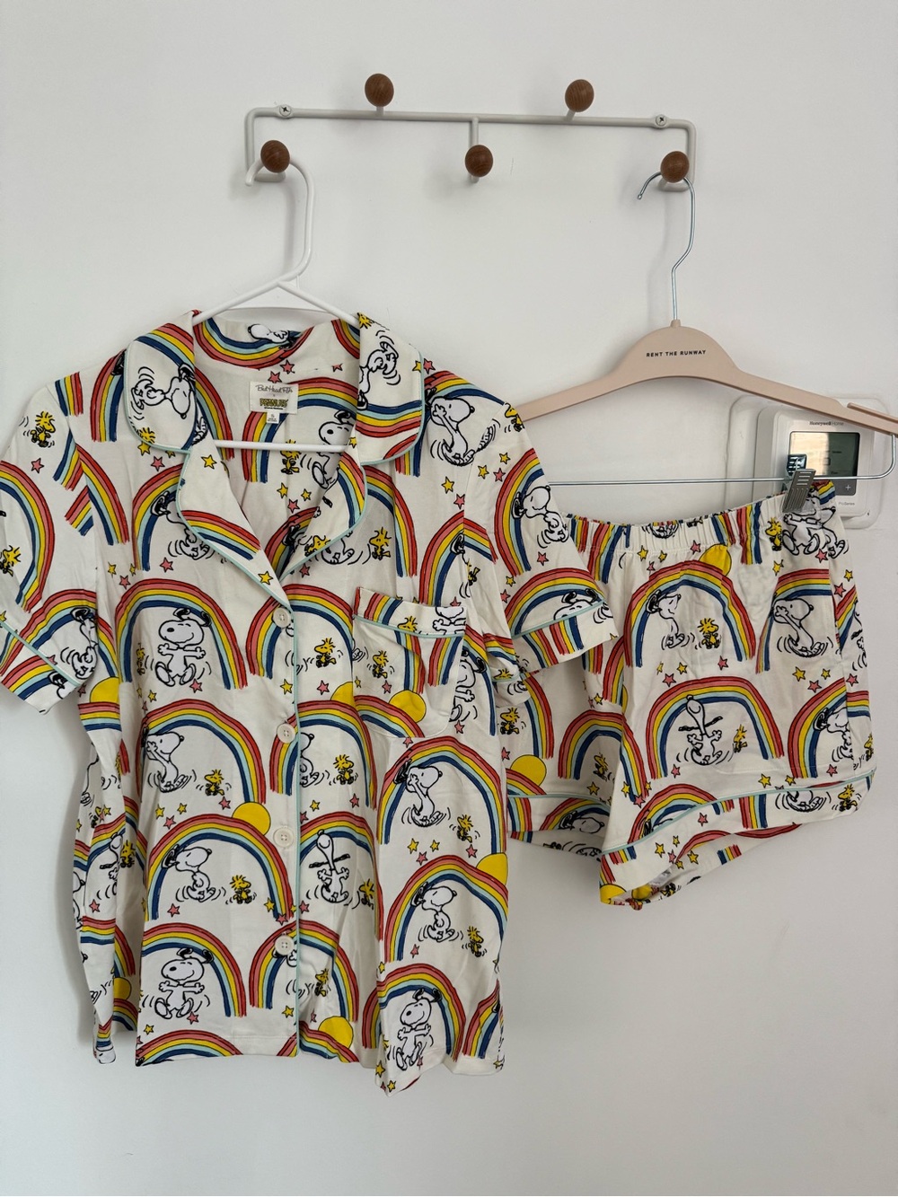 Peanuts Rainbow Snoopy Pajama Set - White with Multicolor Rainbows